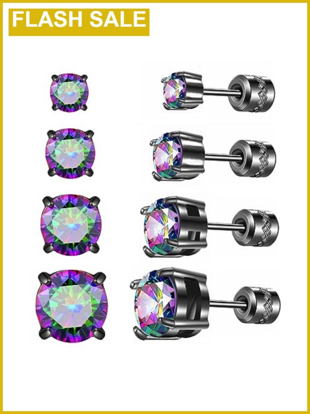 Titanium Screw Back Stud Earrings Cubic Zirconia Hypoallergenic Piercing Jewelry